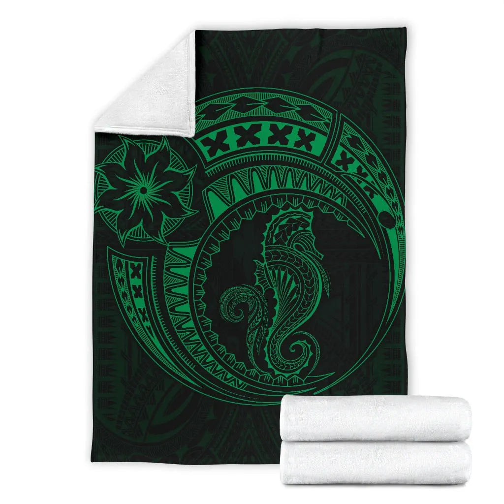 Seahorse Polynesian Blanket - Polynesian Tattoo Green-Myprintsy