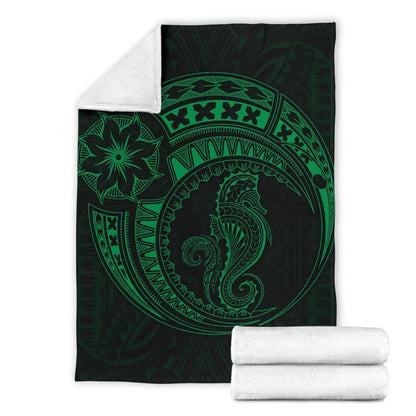 Seahorse Polynesian Blanket - Polynesian Tattoo Green-Myprintsy