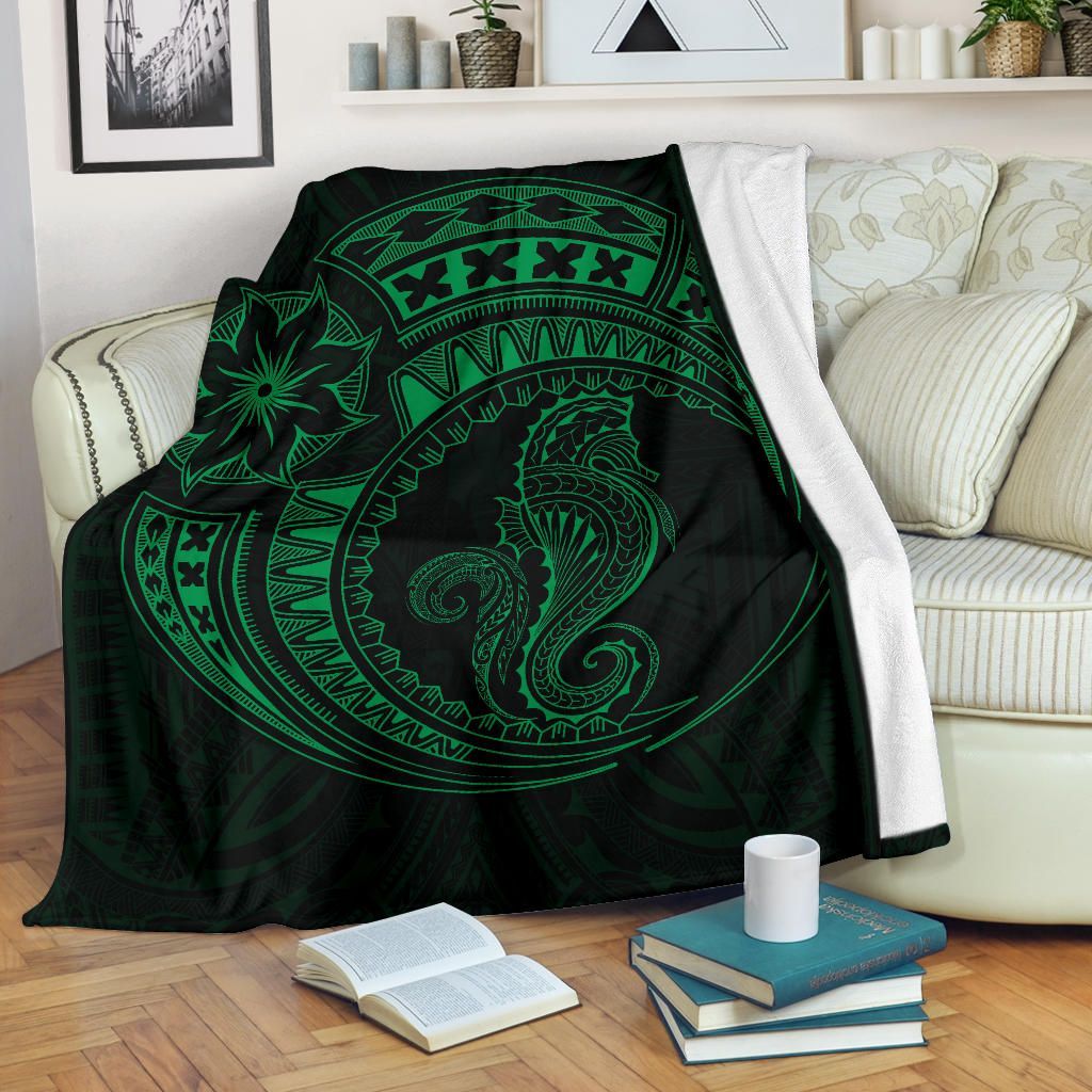 Seahorse Polynesian Blanket - Polynesian Tattoo Green-Myprintsy