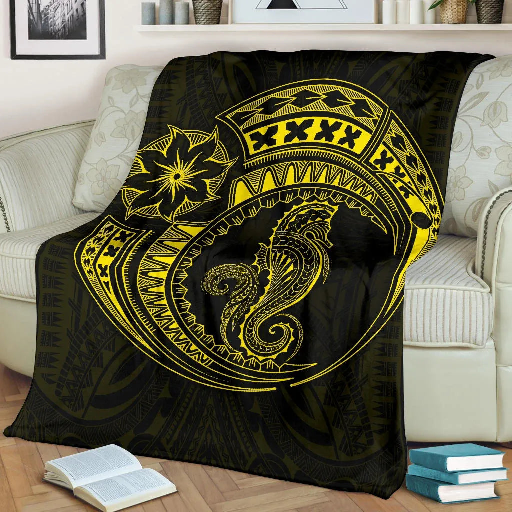 Seahorse Polynesian Blanket - Polynesian Tattoo Yellow-Myprintsy