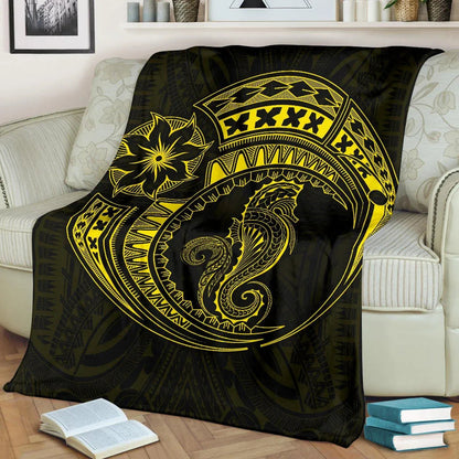 Seahorse Polynesian Blanket - Polynesian Tattoo Yellow-Myprintsy