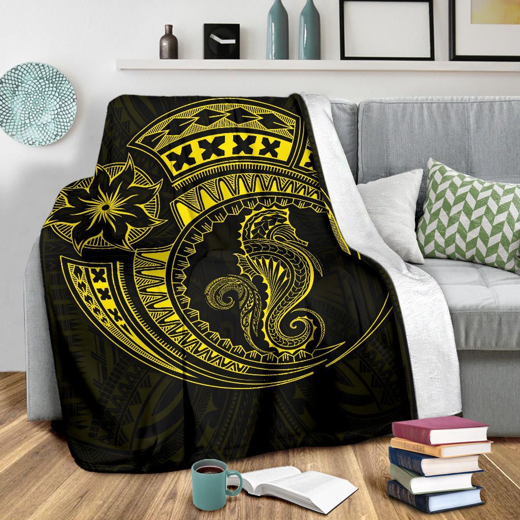 Seahorse Polynesian Blanket - Polynesian Tattoo Yellow-Myprintsy