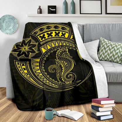 Seahorse Polynesian Blanket - Polynesian Tattoo Yellow-Myprintsy