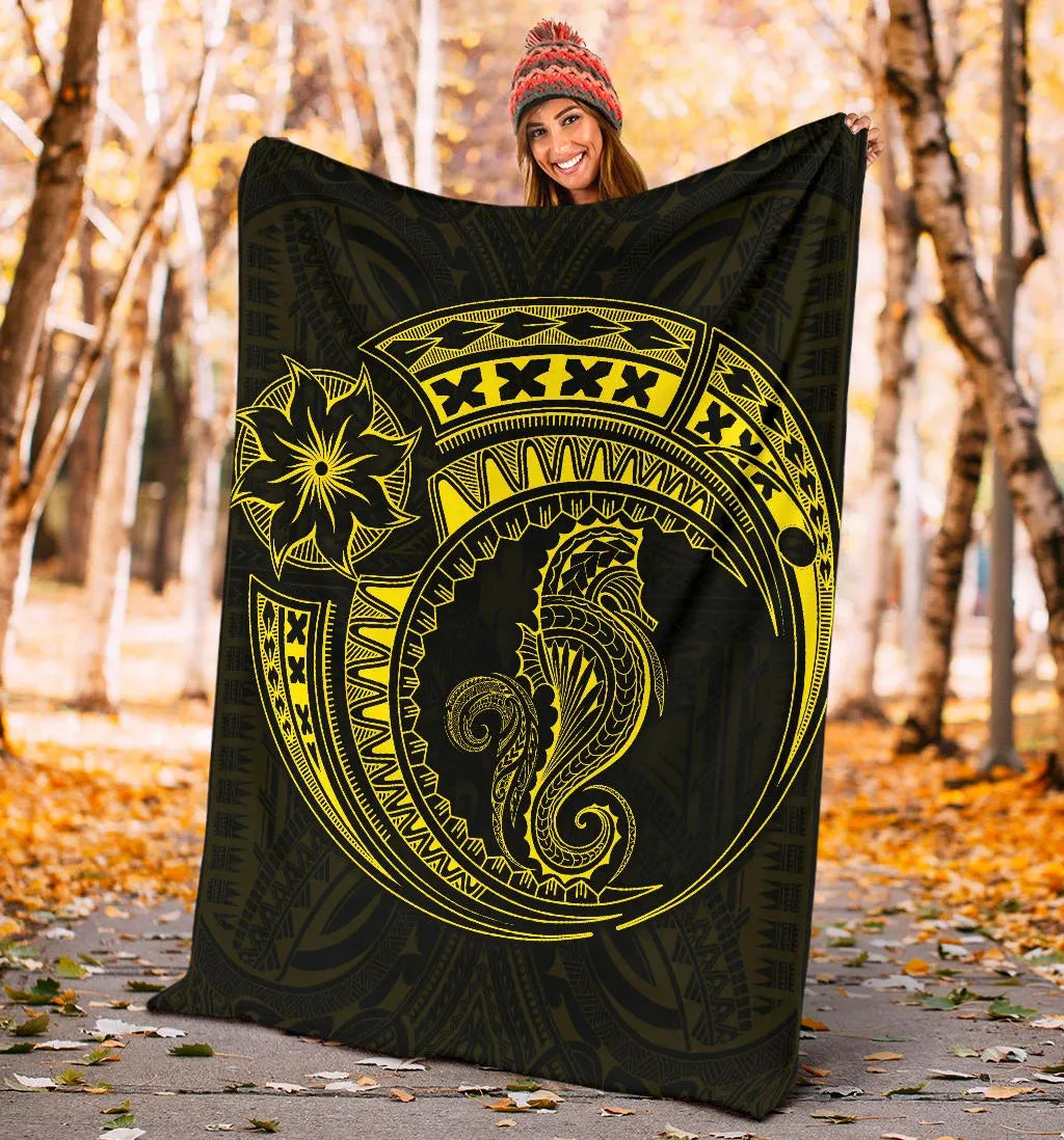 Seahorse Polynesian Blanket - Polynesian Tattoo Yellow-Myprintsy