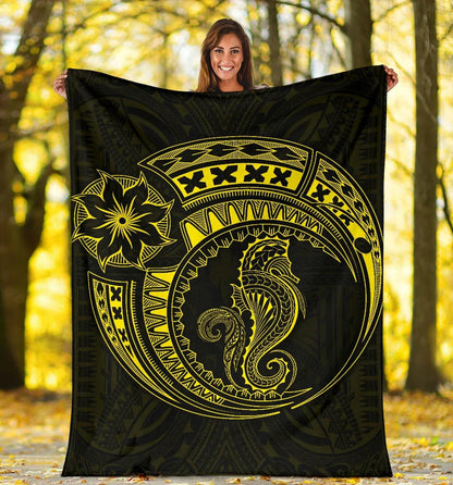 Seahorse Polynesian Blanket - Polynesian Tattoo Yellow-Myprintsy