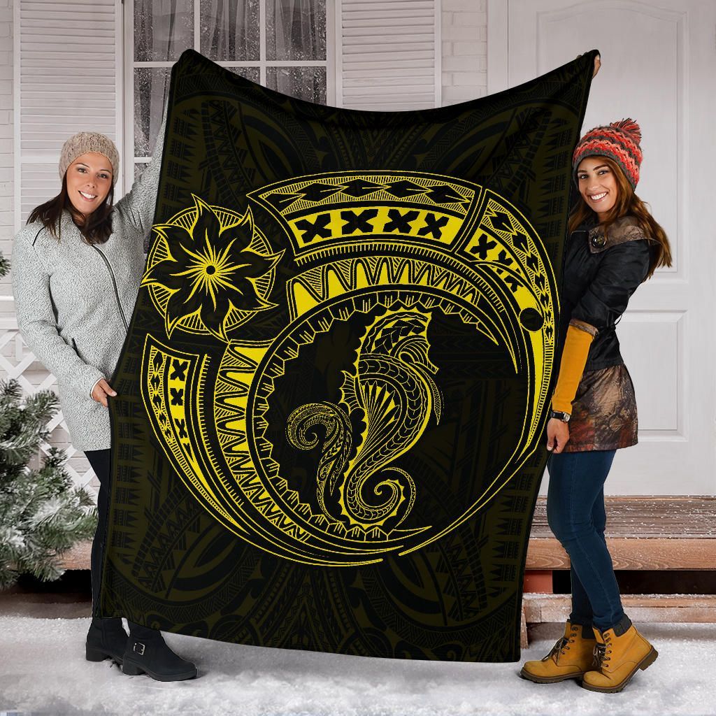 Seahorse Polynesian Blanket - Polynesian Tattoo Yellow-Myprintsy