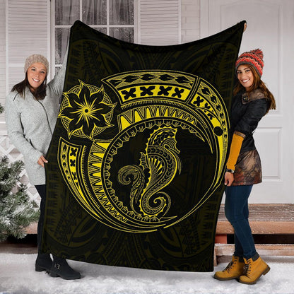 Seahorse Polynesian Blanket - Polynesian Tattoo Yellow-Myprintsy