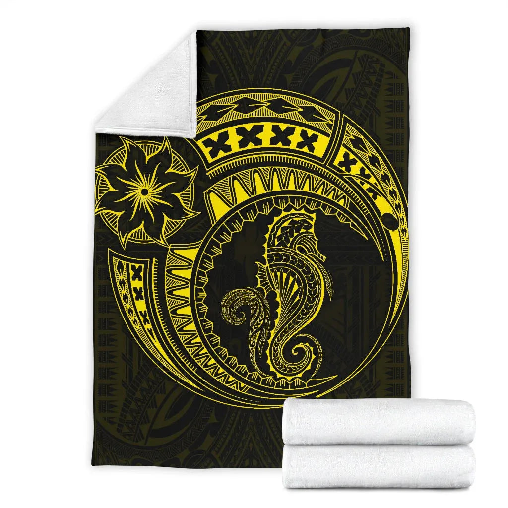 Seahorse Polynesian Blanket - Polynesian Tattoo Yellow-Myprintsy