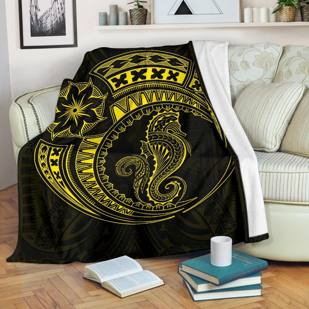 Seahorse Polynesian Blanket - Polynesian Tattoo Yellow-Myprintsy