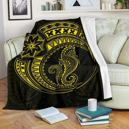 Seahorse Polynesian Blanket - Polynesian Tattoo Yellow-Myprintsy