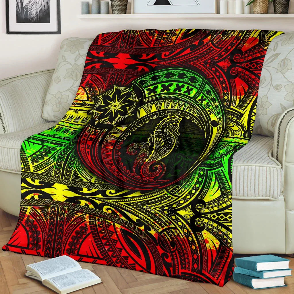 Seahorse Polynesian Premium Blanket - Polynesian Tattoo Reggae-Myprintsy