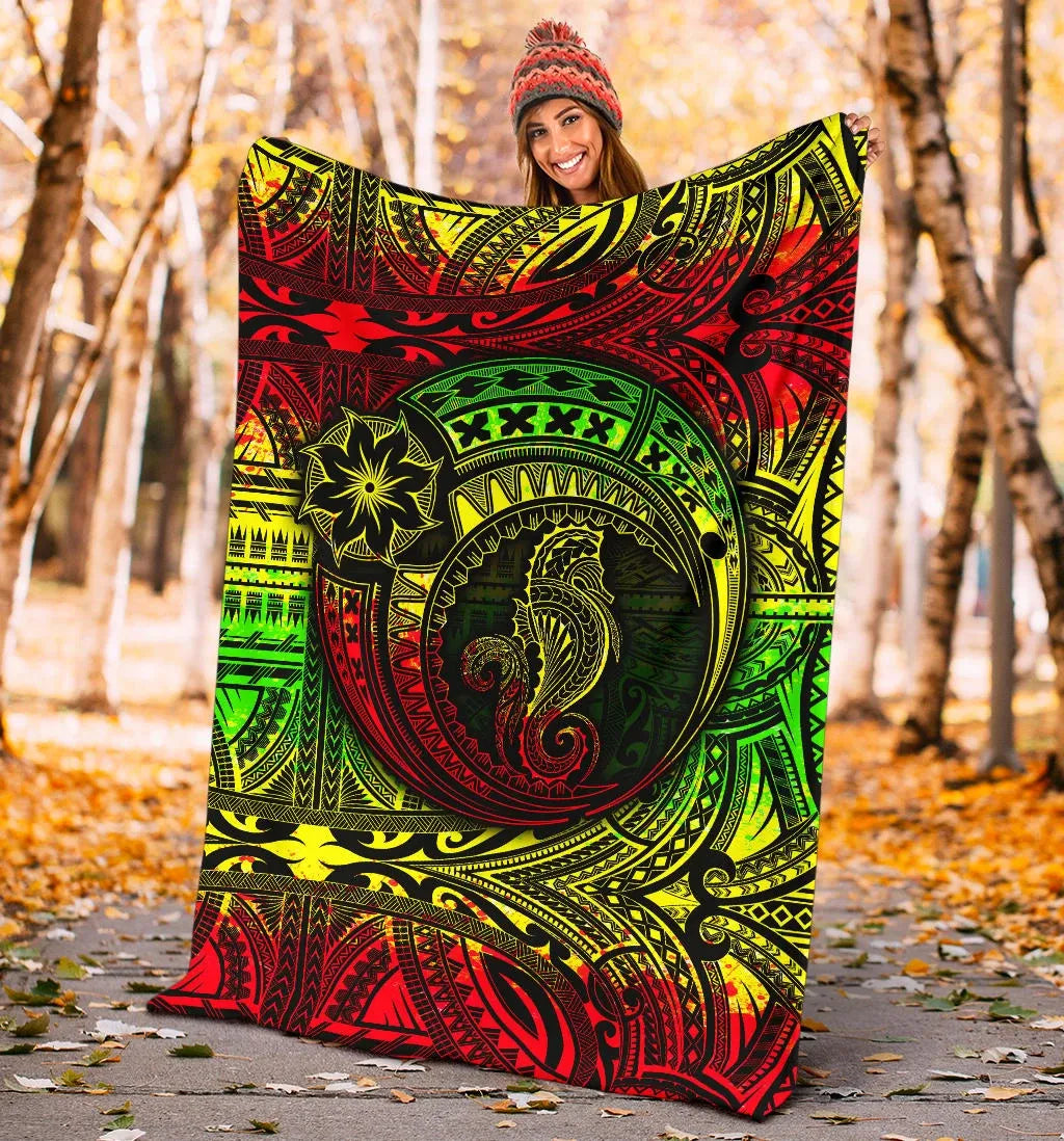 Seahorse Polynesian Premium Blanket - Polynesian Tattoo Reggae-Myprintsy