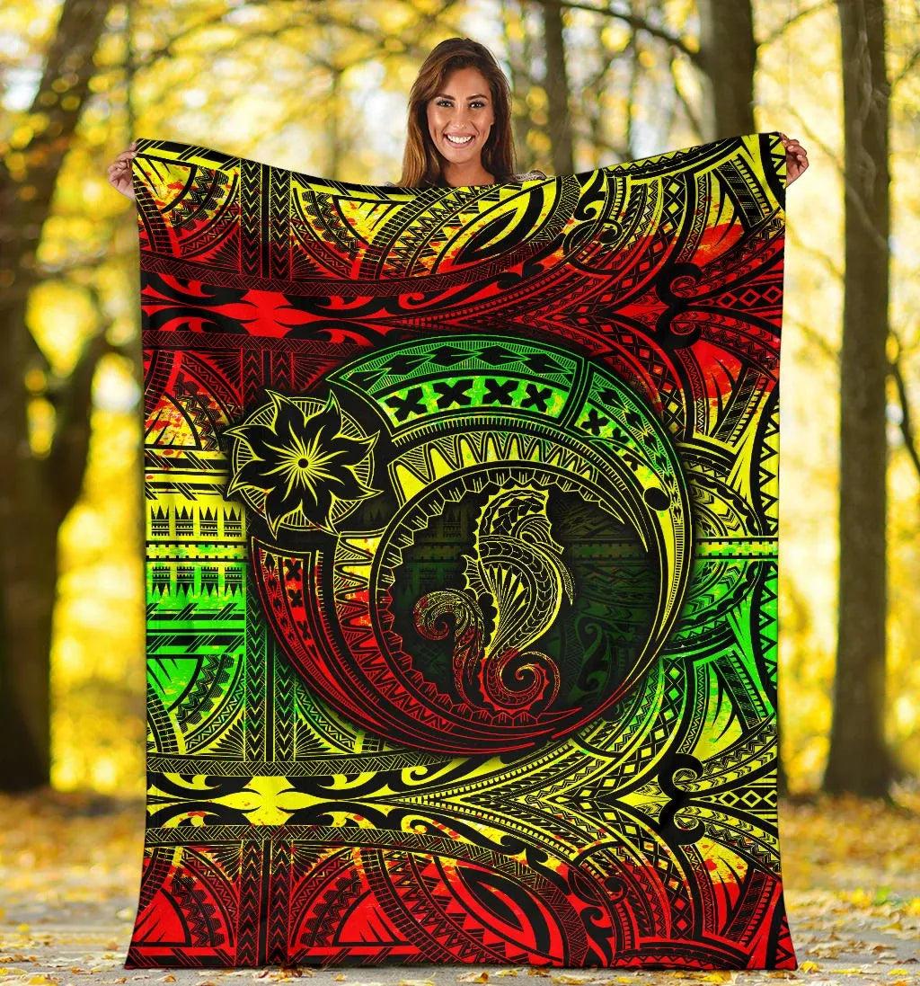 Seahorse Polynesian Premium Blanket - Polynesian Tattoo Reggae-Myprintsy