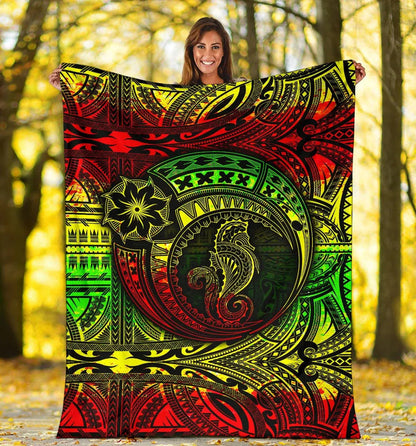 Seahorse Polynesian Premium Blanket - Polynesian Tattoo Reggae-Myprintsy
