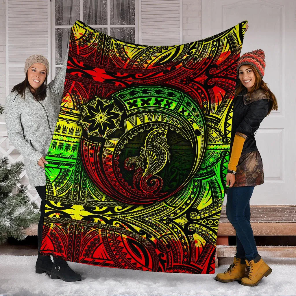 Seahorse Polynesian Premium Blanket - Polynesian Tattoo Reggae-Myprintsy
