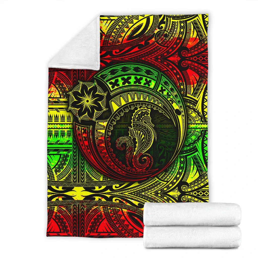 Seahorse Polynesian Premium Blanket - Polynesian Tattoo Reggae-Myprintsy
