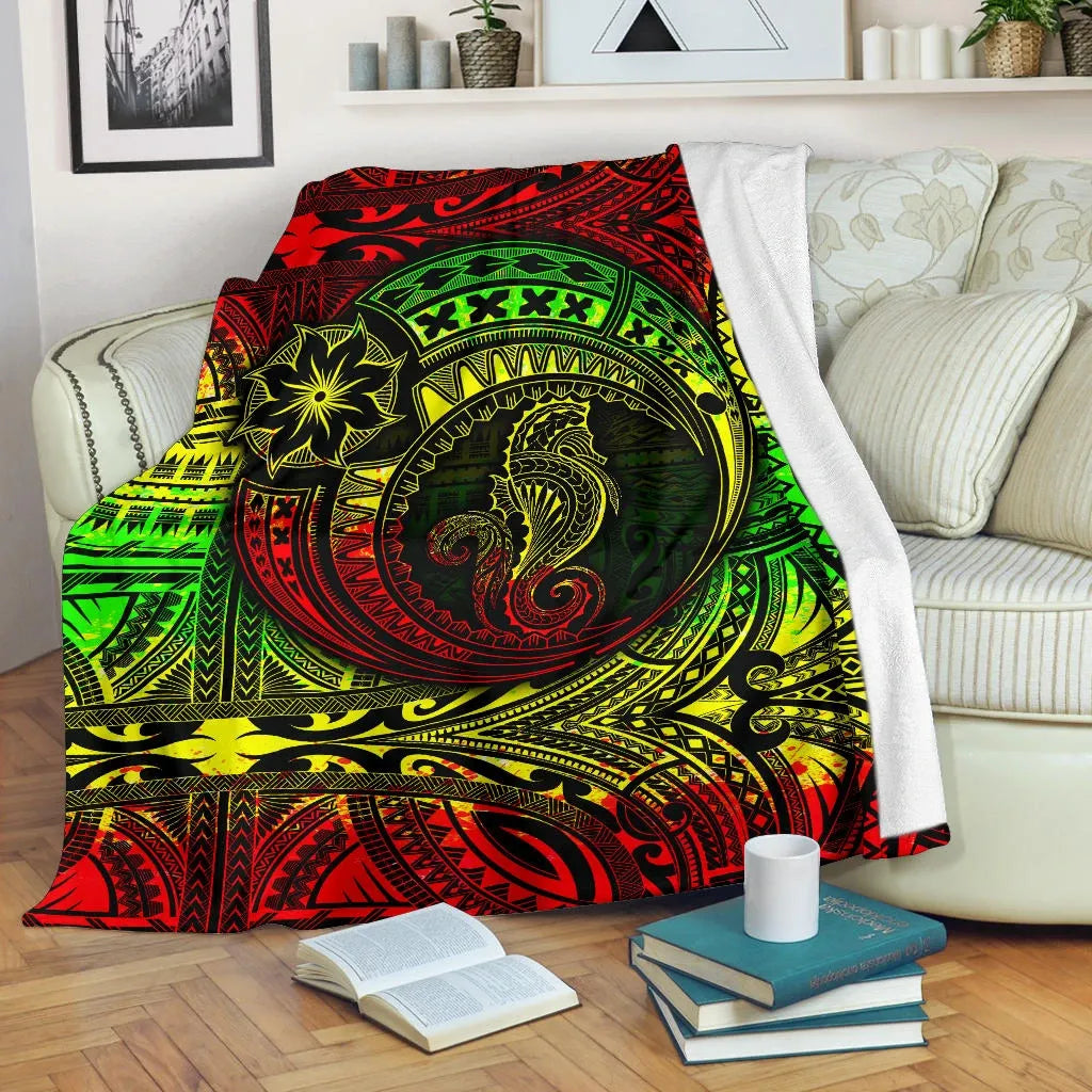 Seahorse Polynesian Premium Blanket - Polynesian Tattoo Reggae-Myprintsy