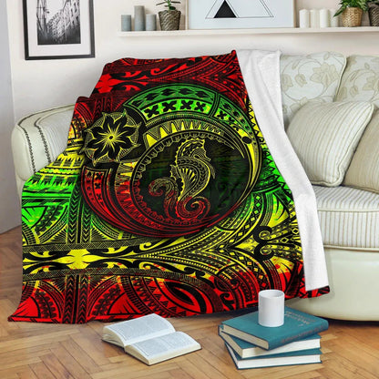 Seahorse Polynesian Premium Blanket - Polynesian Tattoo Reggae-Myprintsy
