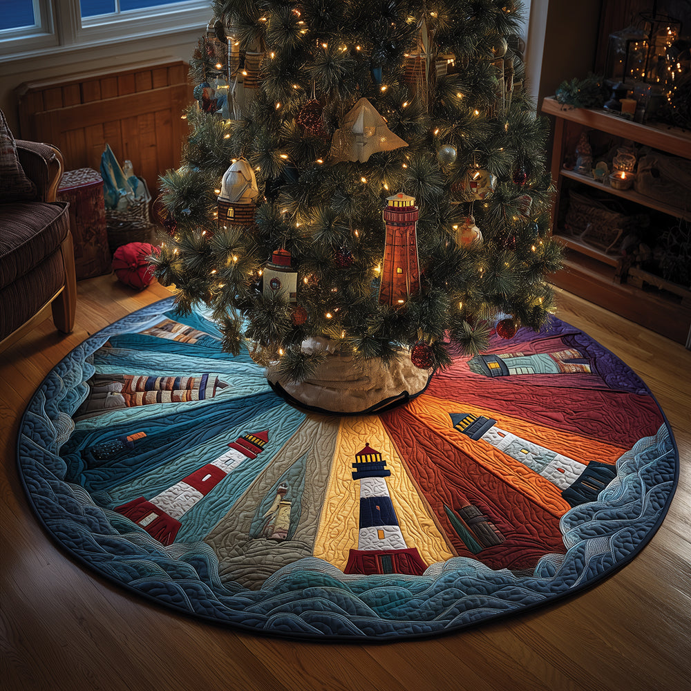 Shades of Lighthouse Christmas Quilted Tree Skirt-Myprintsy