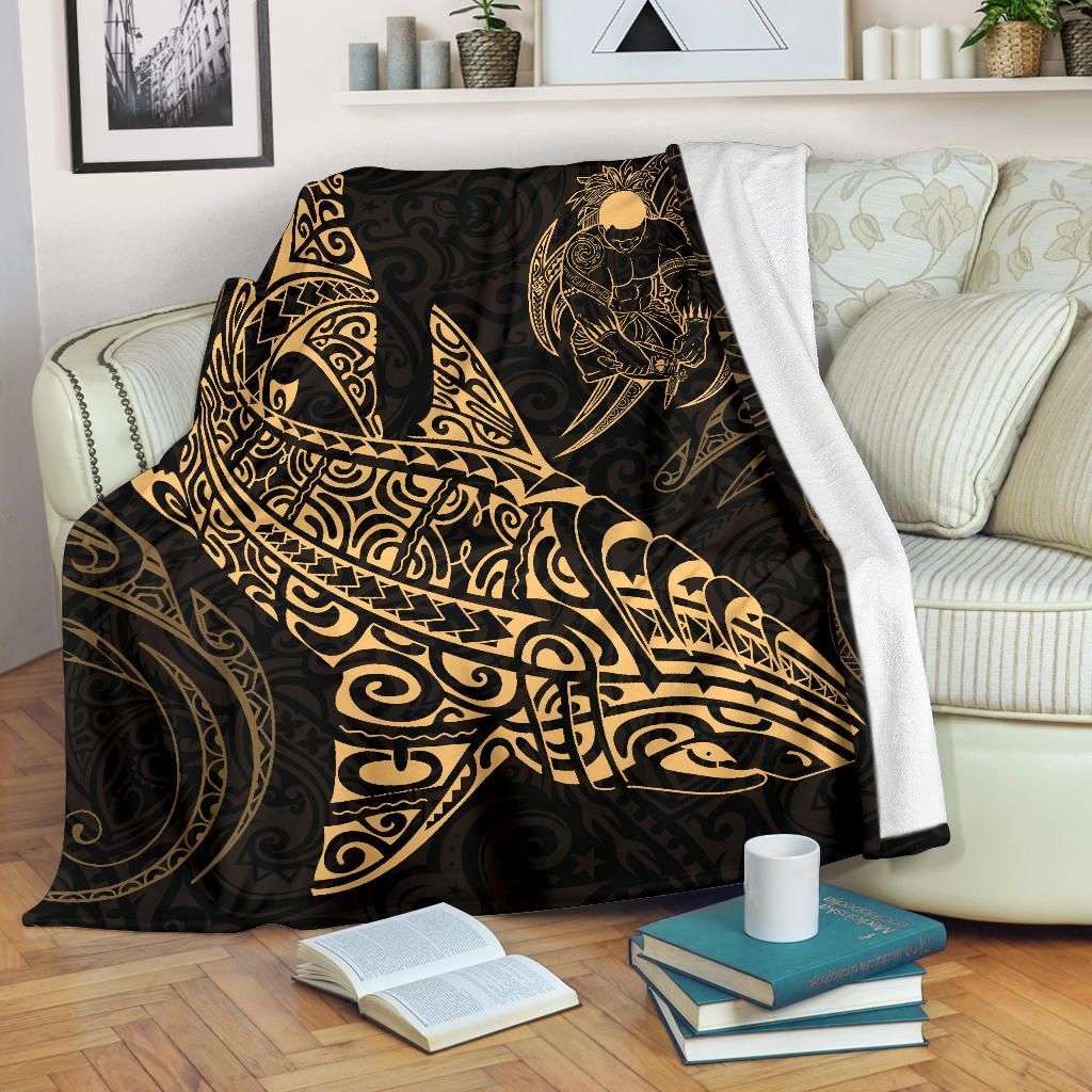 Shark Polynesian Blanket - Polynesian Tattoo Gold-Myprintsy