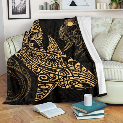 Shark Polynesian Blanket - Polynesian Tattoo Gold-Myprintsy