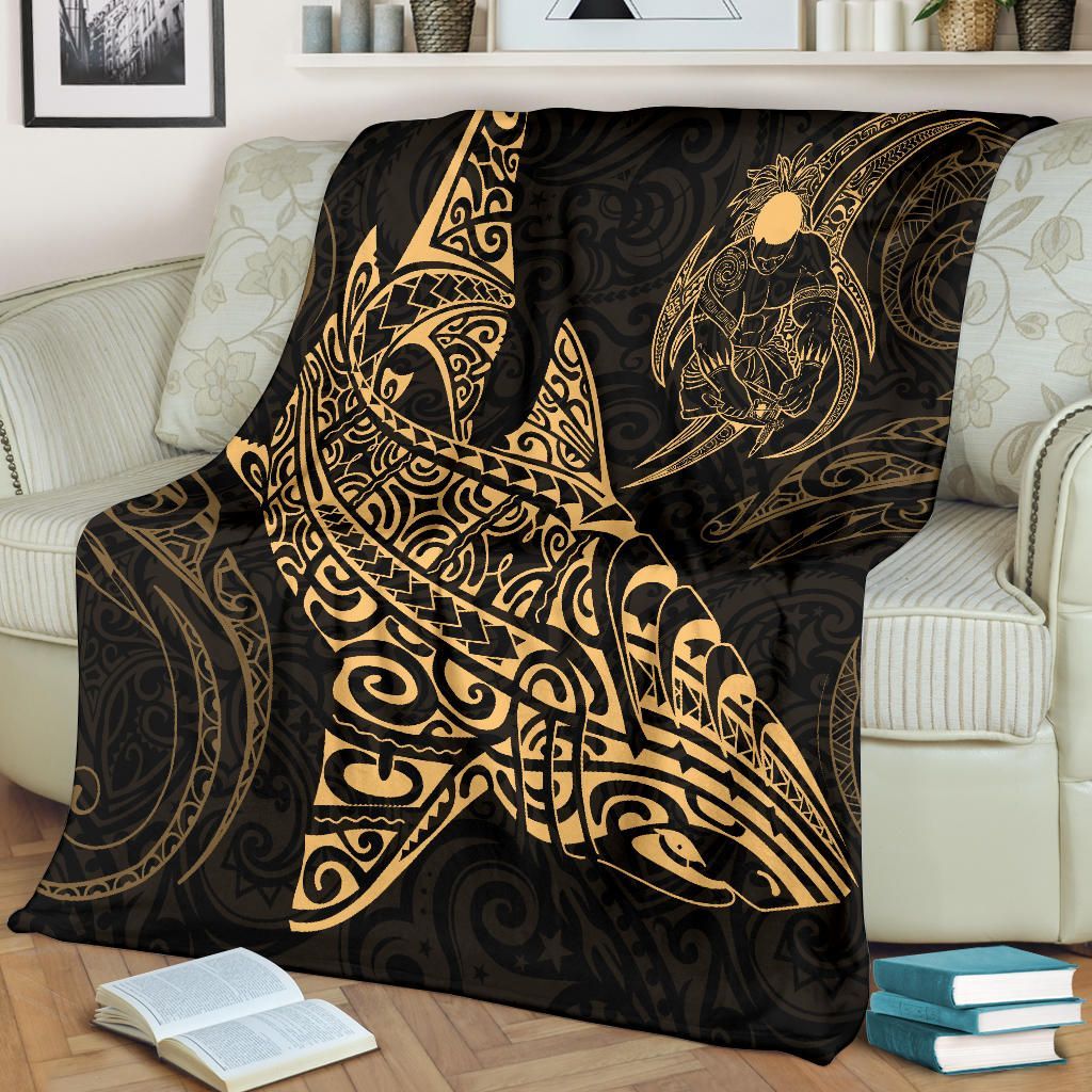 Shark Polynesian Blanket - Polynesian Tattoo Gold-Myprintsy