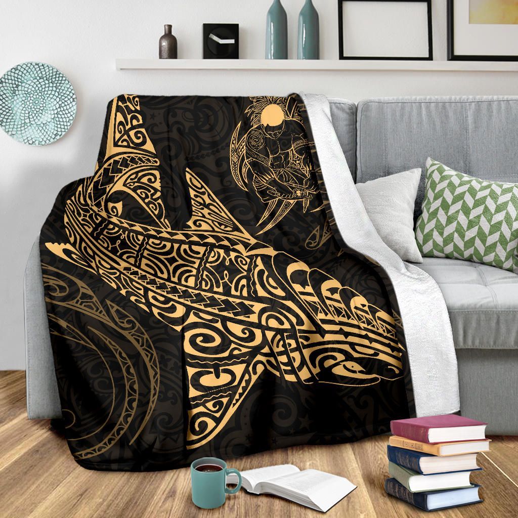 Shark Polynesian Blanket - Polynesian Tattoo Gold-Myprintsy