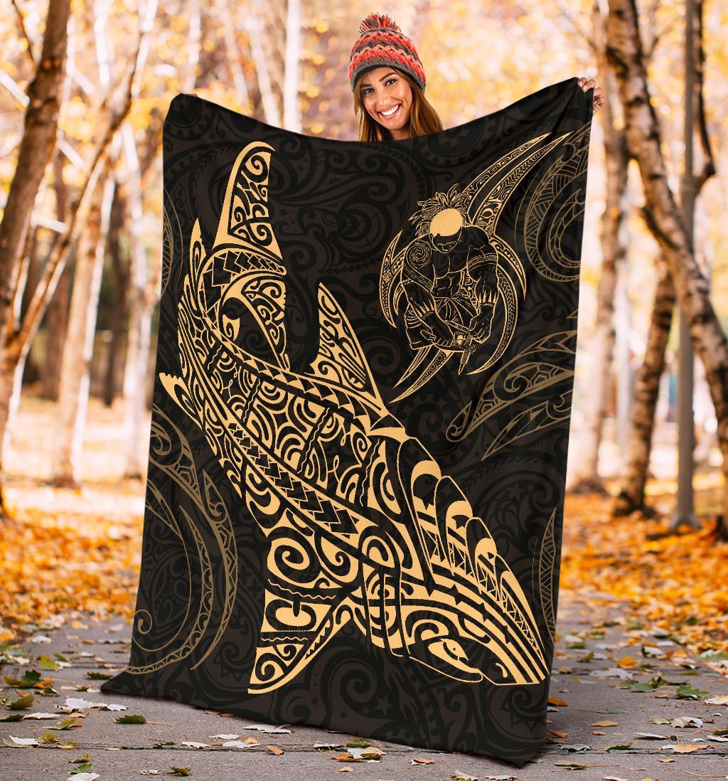 Shark Polynesian Blanket - Polynesian Tattoo Gold-Myprintsy