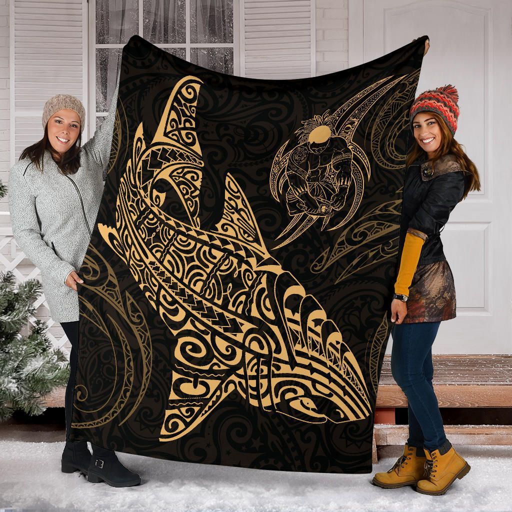 Shark Polynesian Blanket - Polynesian Tattoo Gold-Myprintsy