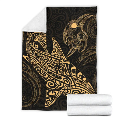 Shark Polynesian Blanket - Polynesian Tattoo Gold-Myprintsy
