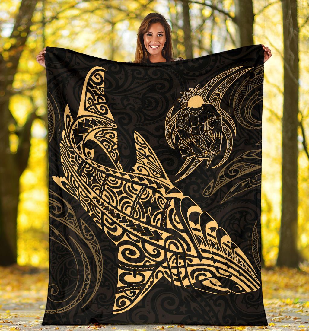 Shark Polynesian Blanket - Polynesian Tattoo Gold-Myprintsy