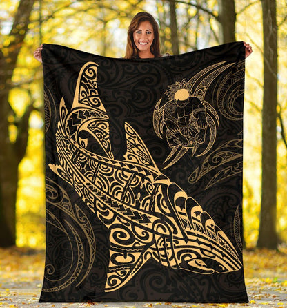 Shark Polynesian Blanket - Polynesian Tattoo Gold-Myprintsy