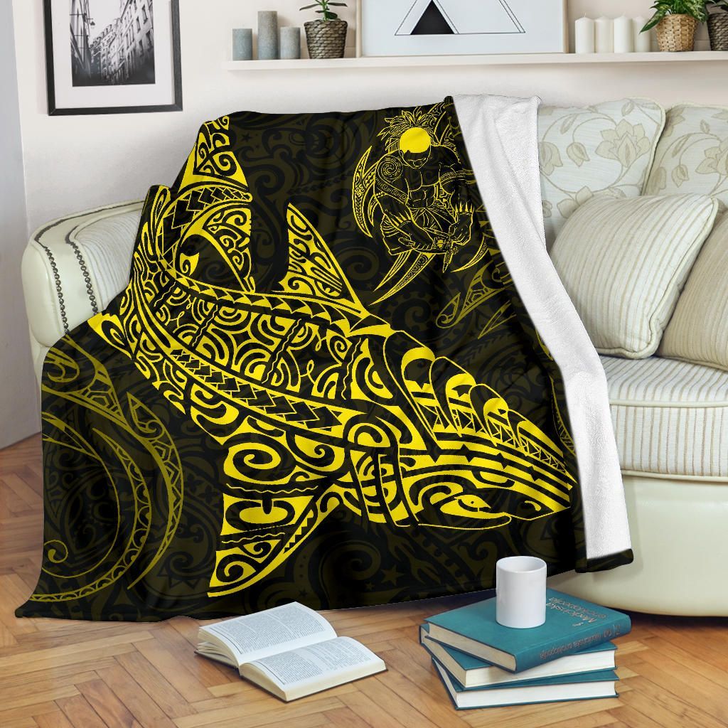 Shark Polynesian Blanket - Polynesian Tattoo Yellow-Myprintsy