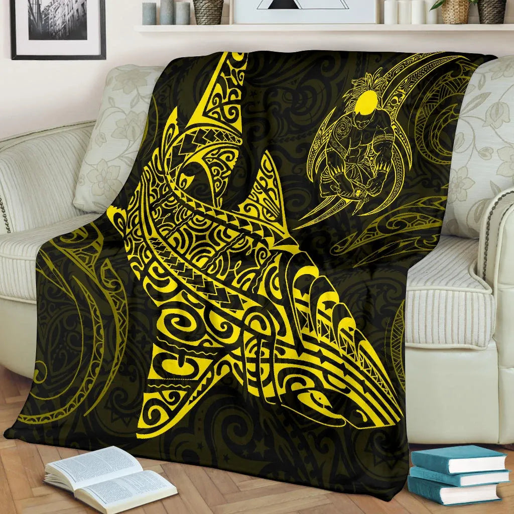 Shark Polynesian Blanket - Polynesian Tattoo Yellow-Myprintsy