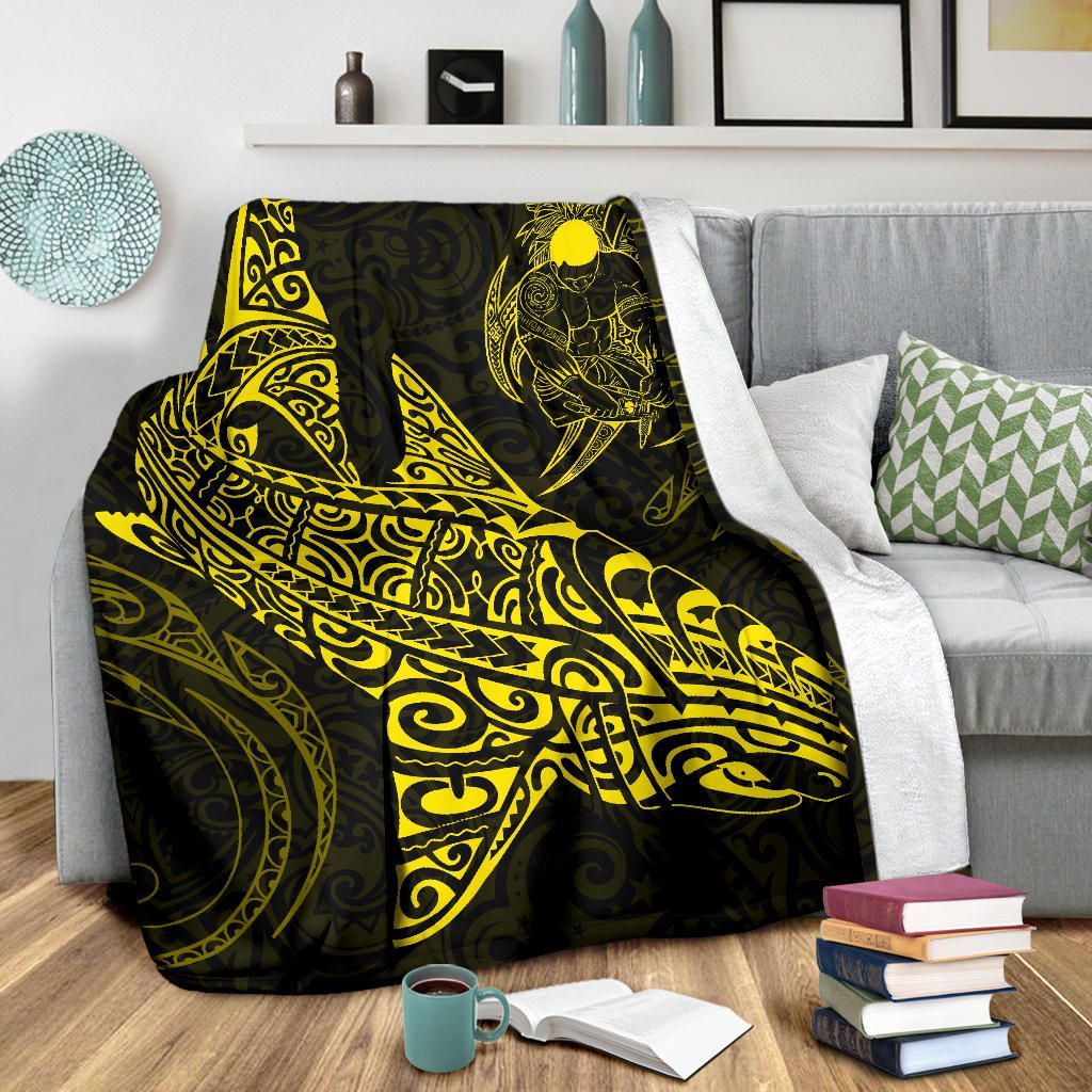Shark Polynesian Blanket - Polynesian Tattoo Yellow-Myprintsy