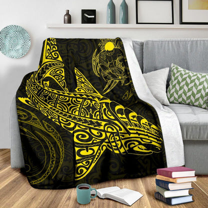 Shark Polynesian Blanket - Polynesian Tattoo Yellow-Myprintsy