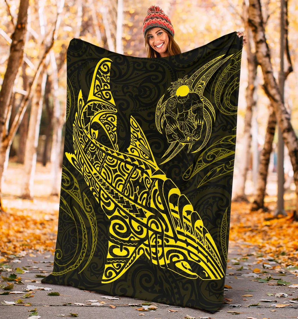 Shark Polynesian Blanket - Polynesian Tattoo Yellow-Myprintsy