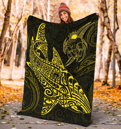 Shark Polynesian Blanket - Polynesian Tattoo Yellow-Myprintsy