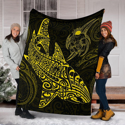Shark Polynesian Blanket - Polynesian Tattoo Yellow-Myprintsy