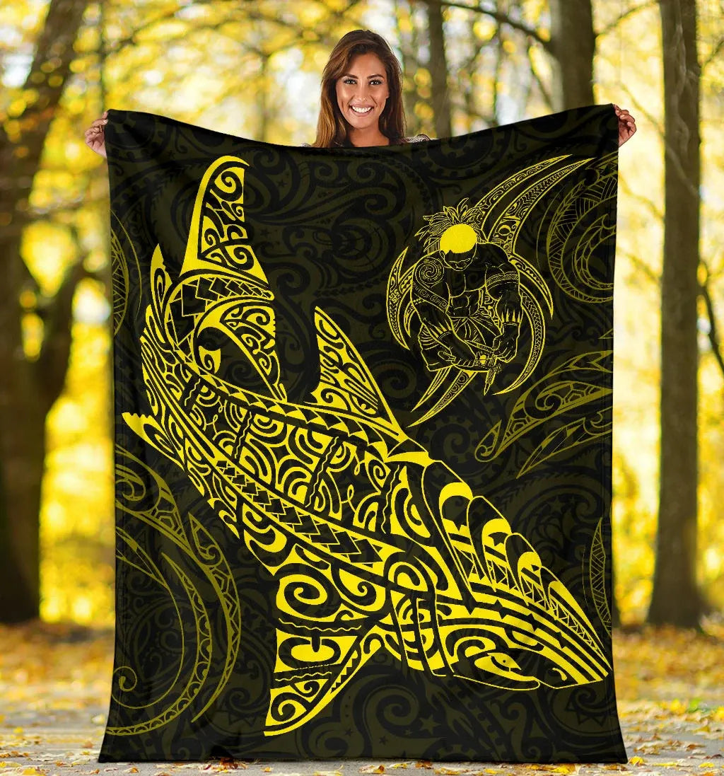 Shark Polynesian Blanket - Polynesian Tattoo Yellow-Myprintsy