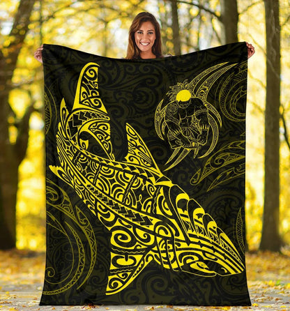 Shark Polynesian Blanket - Polynesian Tattoo Yellow-Myprintsy