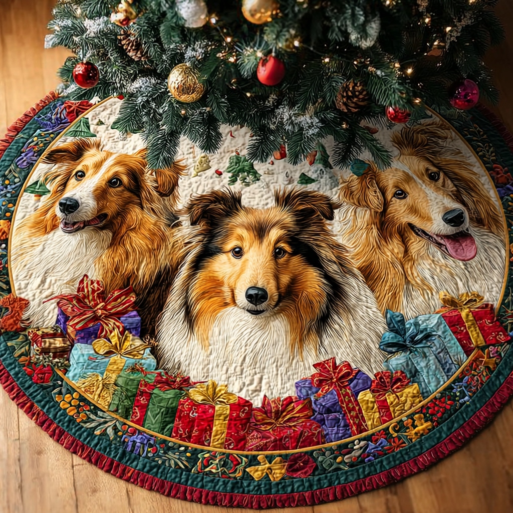Shetland Sheepdogs Charm Christmas Quilted Tree Skirt VTQ-Myprintsy