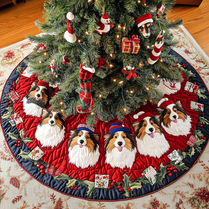 Shetland Sheepdogs Dream Christmas Quilted Tree Skirt-Myprintsy