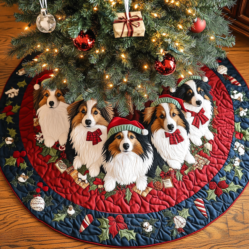 Shetland Sheepdogs Harmony Christmas Quilted Tree Skirt VTQ-Myprintsy