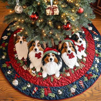 Shetland Sheepdogs Harmony Christmas Quilted Tree Skirt VTQ-Myprintsy