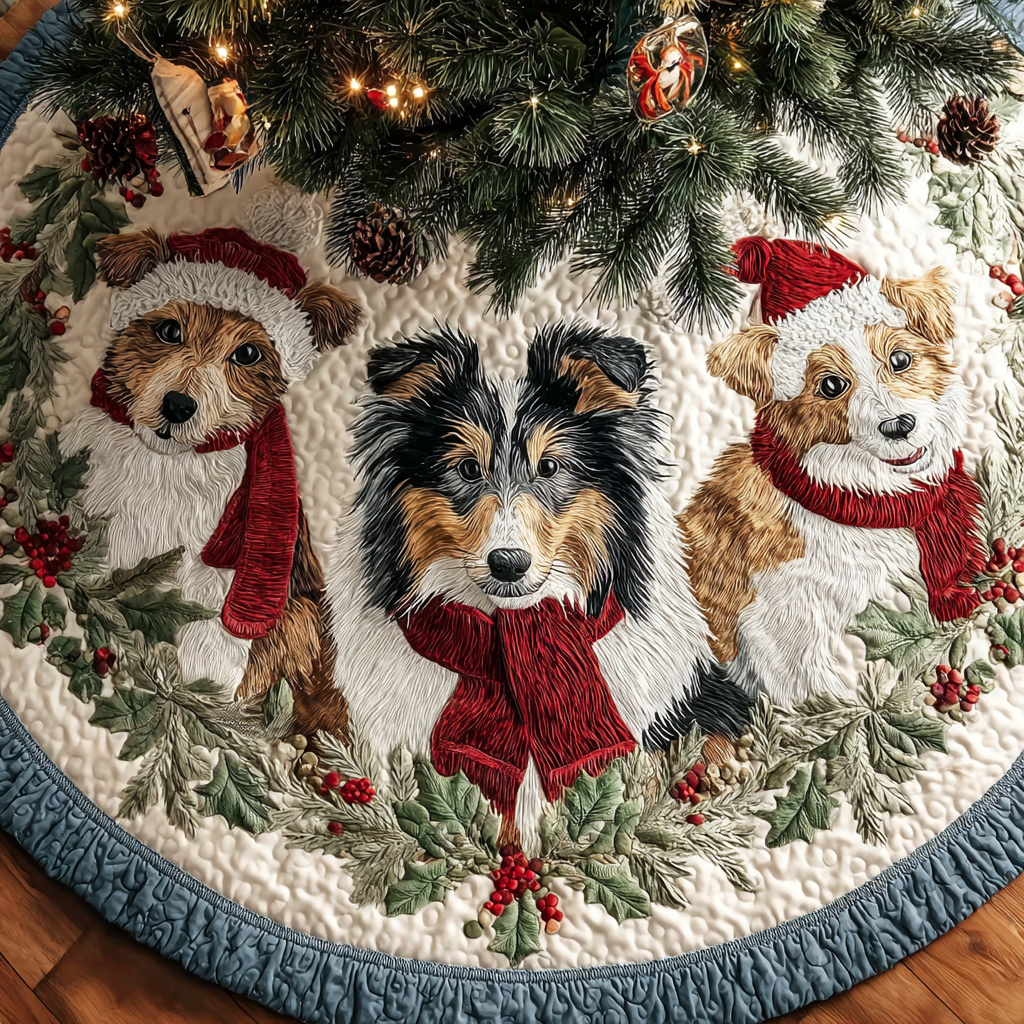 Shetland Sheepdogs Joy Christmas Quilted Tree Skirt VTQ-Myprintsy