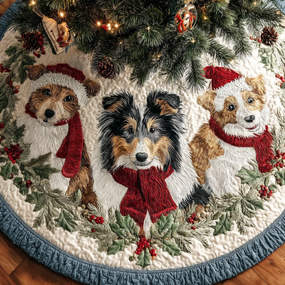 Shetland Sheepdogs Joy Christmas Quilted Tree Skirt VTQ-Myprintsy