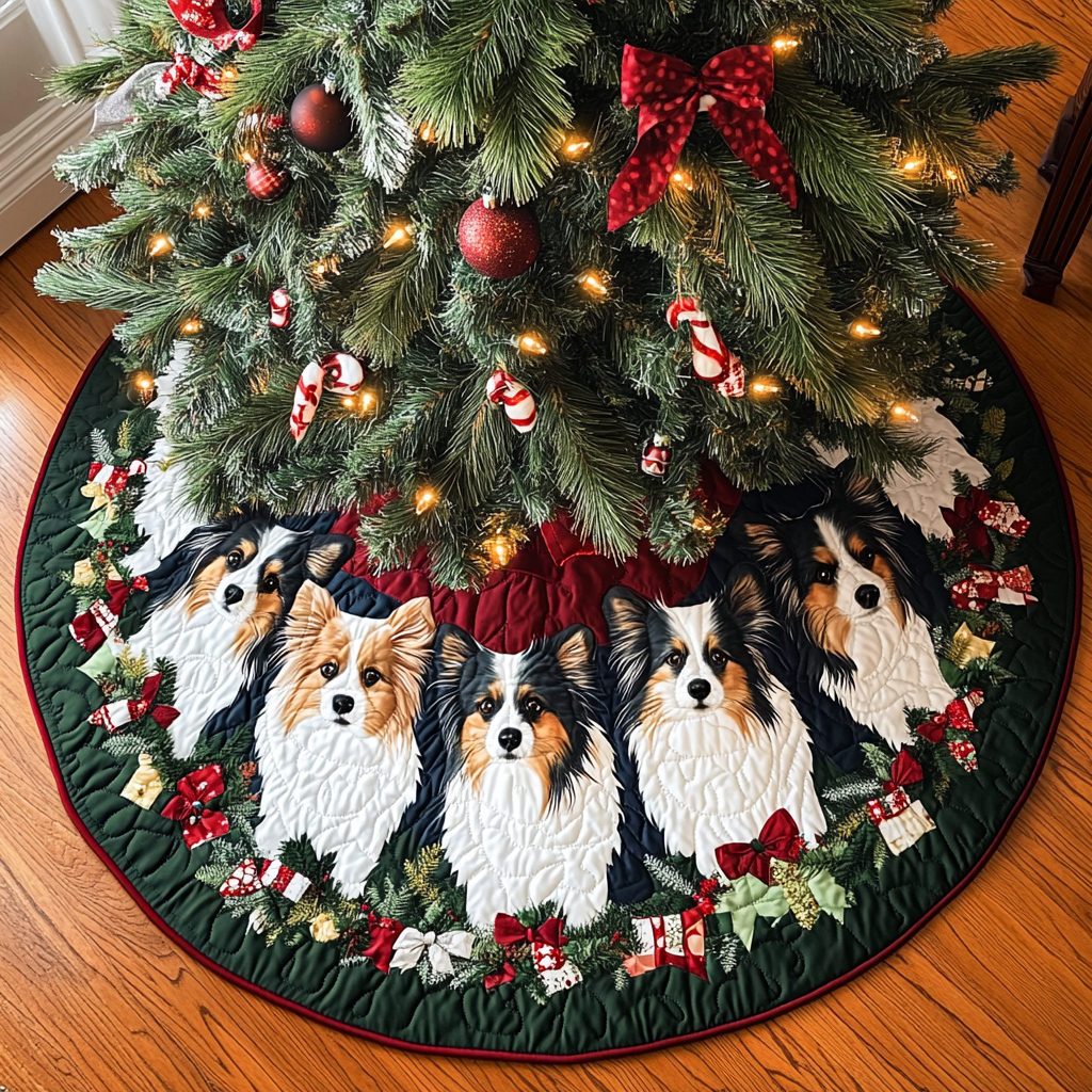 Shetland Sheepdogs Magic Christmas Quilted Tree Skirt-Myprintsy