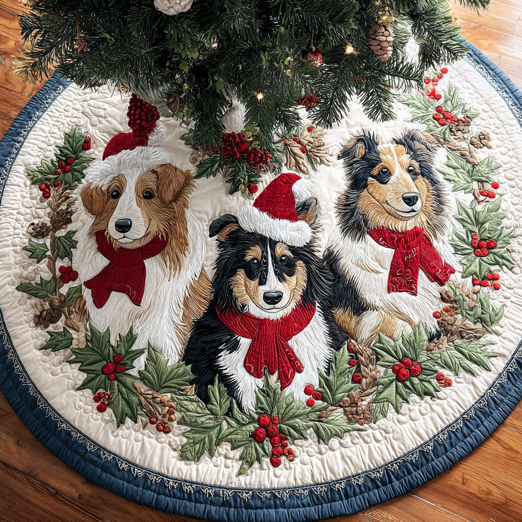 Shetland Sheepdogs Spirit Christmas Quilted Tree Skirt-Myprintsy
