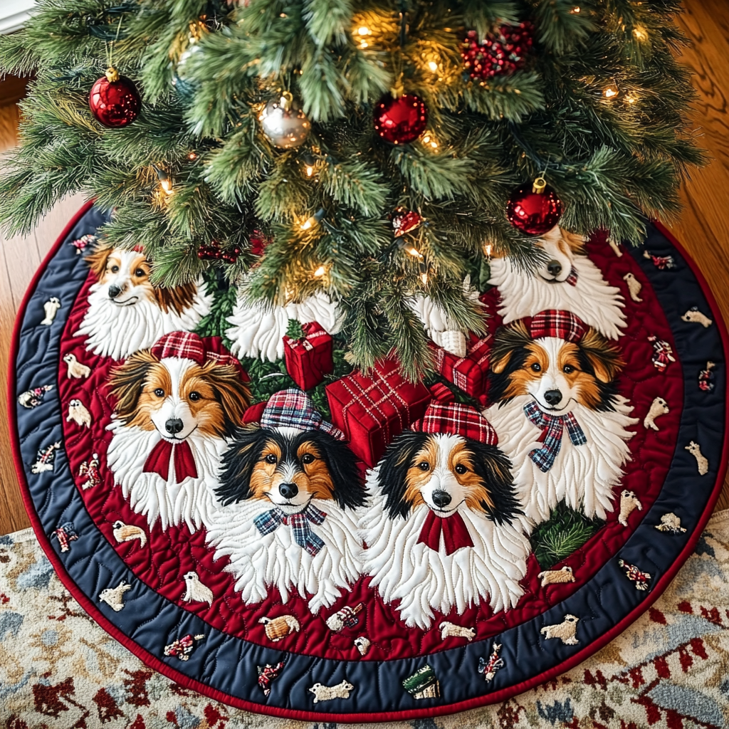 Shetland Sheepdogs Wonder Christmas Quilted Tree Skirt-Myprintsy